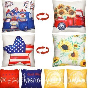 4 Pcs 4th Of July Decorations Pillow Covers 18x18 Double Sided Summer